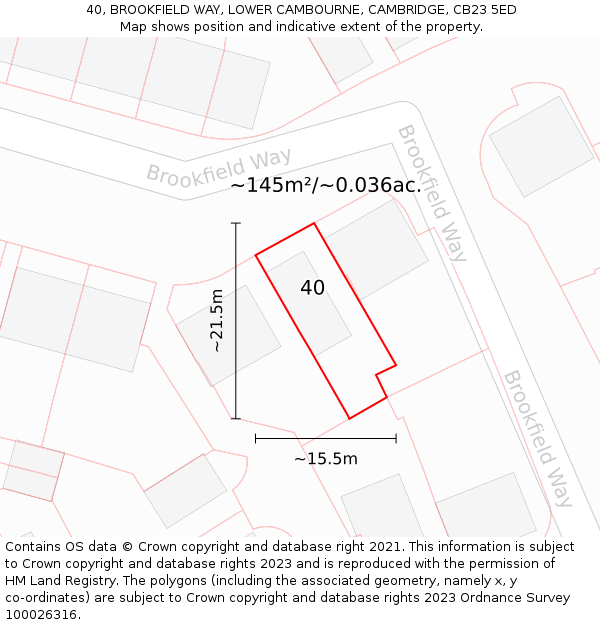 40, BROOKFIELD WAY, LOWER CAMBOURNE, CAMBRIDGE, CB23 5ED: Plot and title map