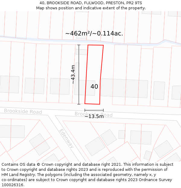 40, BROOKSIDE ROAD, FULWOOD, PRESTON, PR2 9TS: Plot and title map