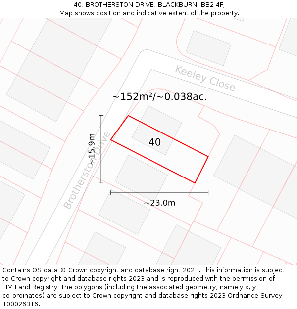 40, BROTHERSTON DRIVE, BLACKBURN, BB2 4FJ: Plot and title map