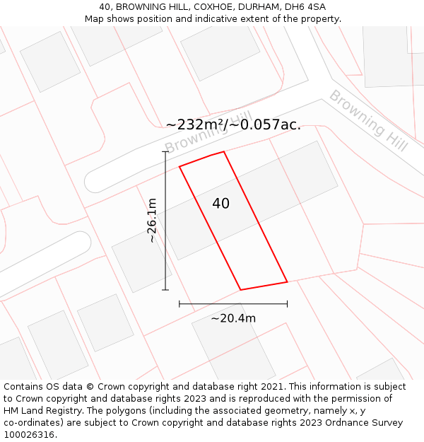 40, BROWNING HILL, COXHOE, DURHAM, DH6 4SA: Plot and title map