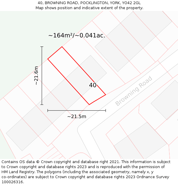 40, BROWNING ROAD, POCKLINGTON, YORK, YO42 2GL: Plot and title map