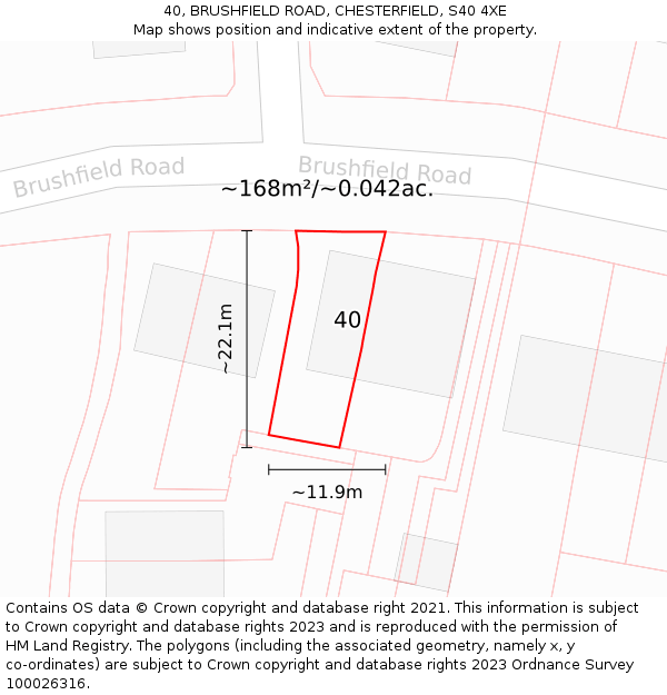 40, BRUSHFIELD ROAD, CHESTERFIELD, S40 4XE: Plot and title map