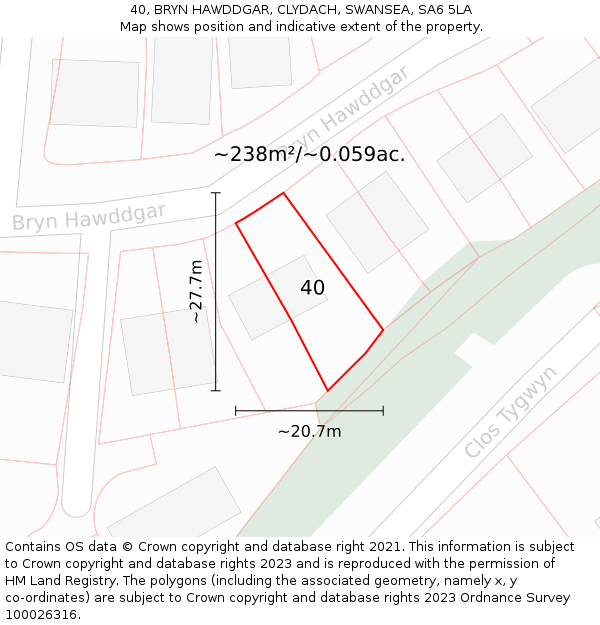 40, BRYN HAWDDGAR, CLYDACH, SWANSEA, SA6 5LA: Plot and title map