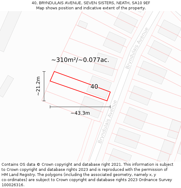 40, BRYNDULAIS AVENUE, SEVEN SISTERS, NEATH, SA10 9EF: Plot and title map