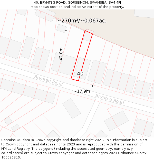 40, BRYNTEG ROAD, GORSEINON, SWANSEA, SA4 4FJ: Plot and title map