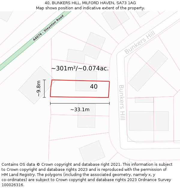 40, BUNKERS HILL, MILFORD HAVEN, SA73 1AG: Plot and title map