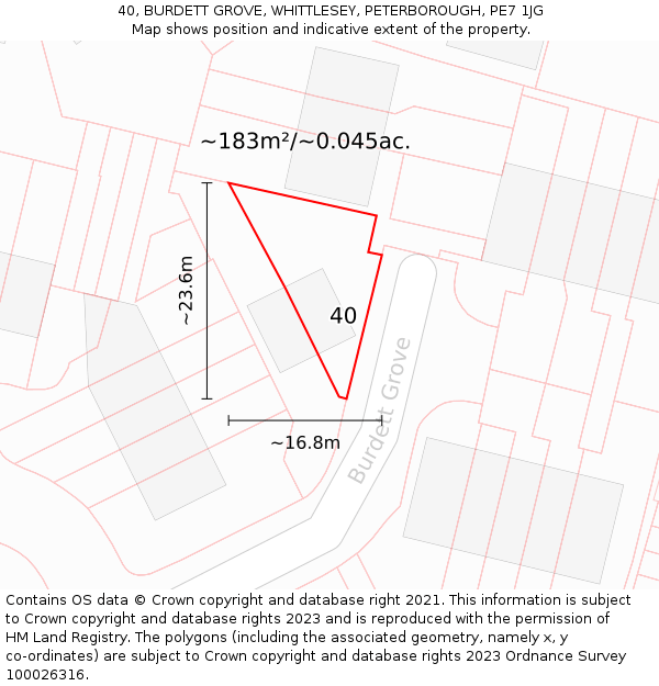 40, BURDETT GROVE, WHITTLESEY, PETERBOROUGH, PE7 1JG: Plot and title map