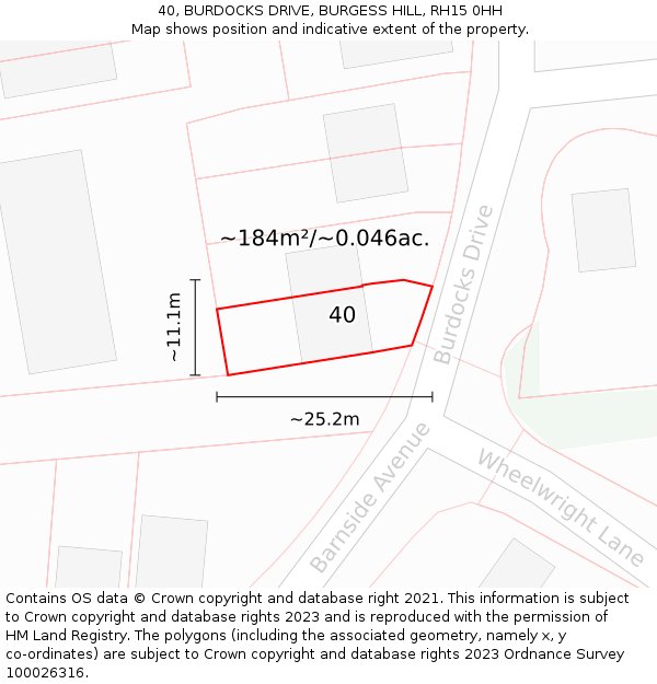 40, BURDOCKS DRIVE, BURGESS HILL, RH15 0HH: Plot and title map