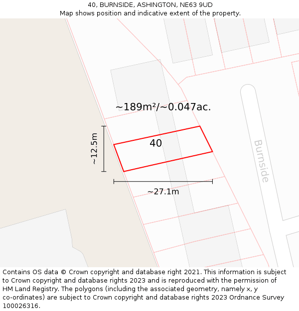 40, BURNSIDE, ASHINGTON, NE63 9UD: Plot and title map