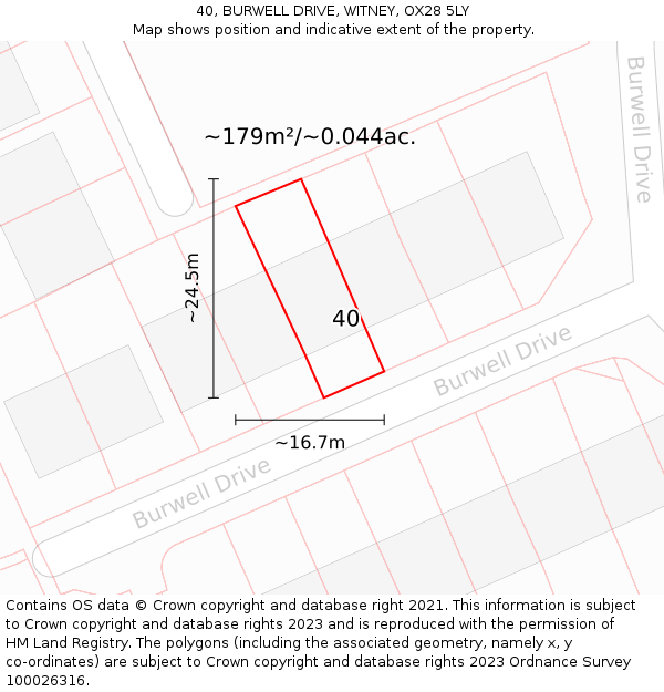 40, BURWELL DRIVE, WITNEY, OX28 5LY: Plot and title map