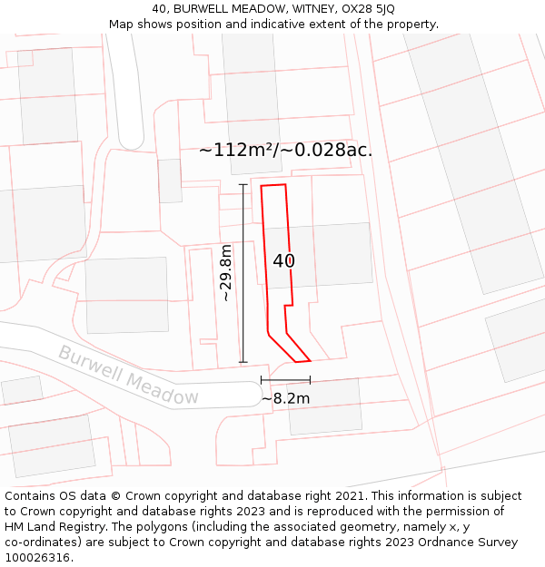 40, BURWELL MEADOW, WITNEY, OX28 5JQ: Plot and title map
