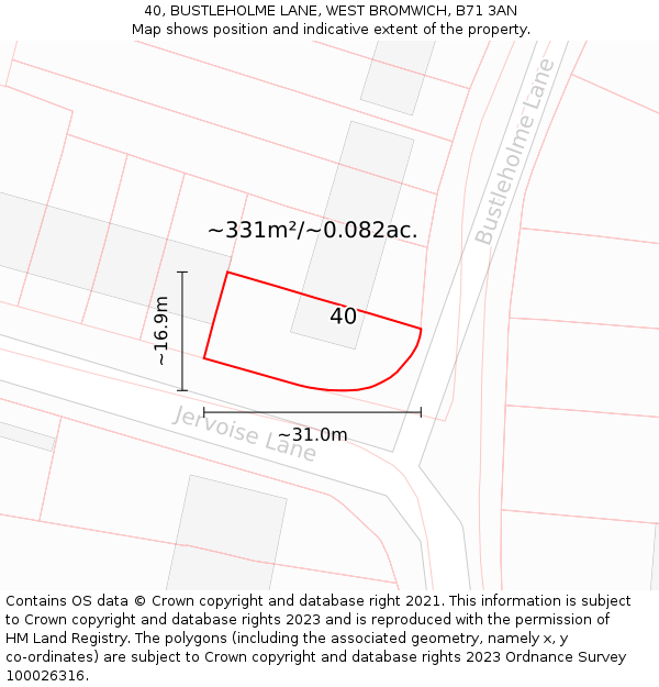 40, BUSTLEHOLME LANE, WEST BROMWICH, B71 3AN: Plot and title map