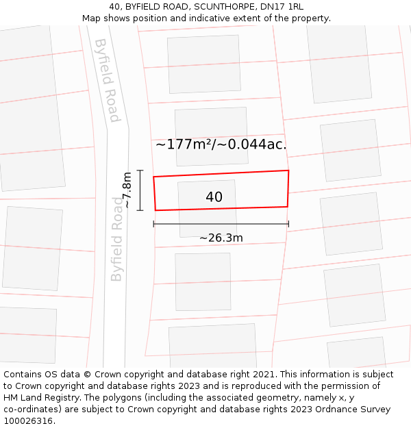 40, BYFIELD ROAD, SCUNTHORPE, DN17 1RL: Plot and title map