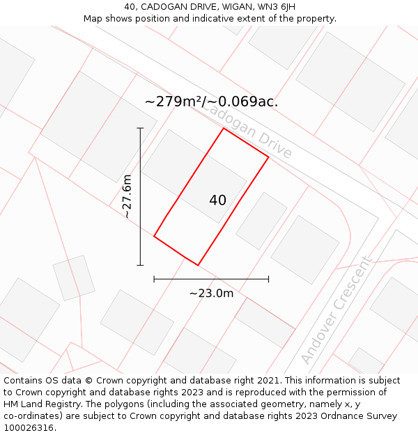 40, CADOGAN DRIVE, WIGAN, WN3 6JH: Plot and title map