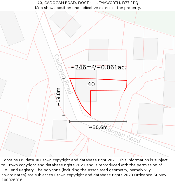 40, CADOGAN ROAD, DOSTHILL, TAMWORTH, B77 1PQ: Plot and title map