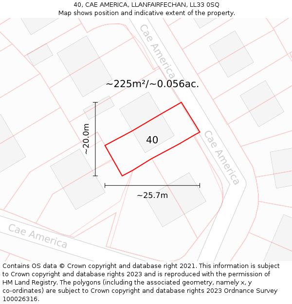 40, CAE AMERICA, LLANFAIRFECHAN, LL33 0SQ: Plot and title map