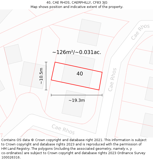 40, CAE RHOS, CAERPHILLY, CF83 3JG: Plot and title map