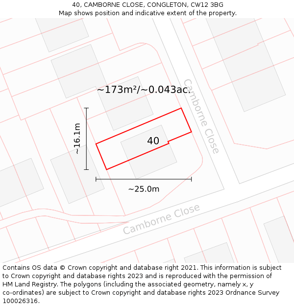 40, CAMBORNE CLOSE, CONGLETON, CW12 3BG: Plot and title map