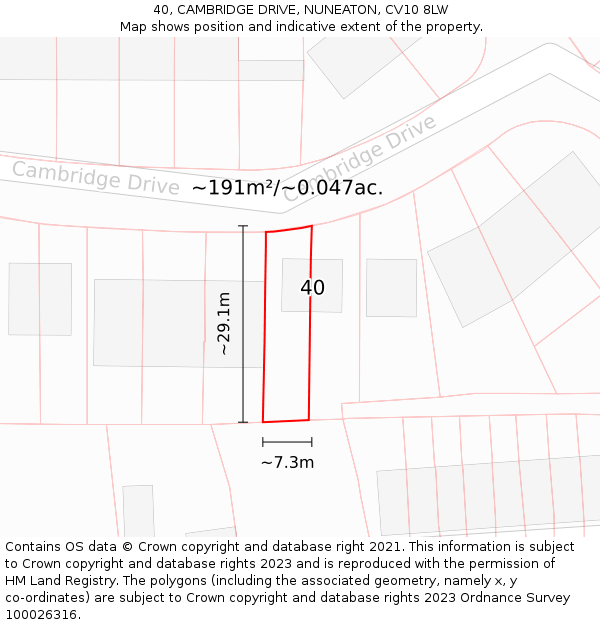 40, CAMBRIDGE DRIVE, NUNEATON, CV10 8LW: Plot and title map