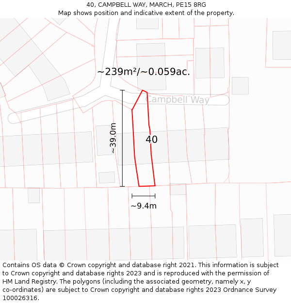 40, CAMPBELL WAY, MARCH, PE15 8RG: Plot and title map