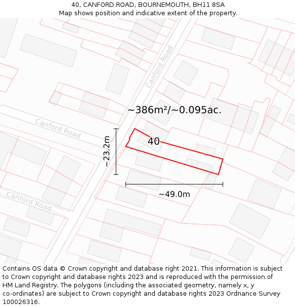 40, CANFORD ROAD, BOURNEMOUTH, BH11 8SA: Plot and title map