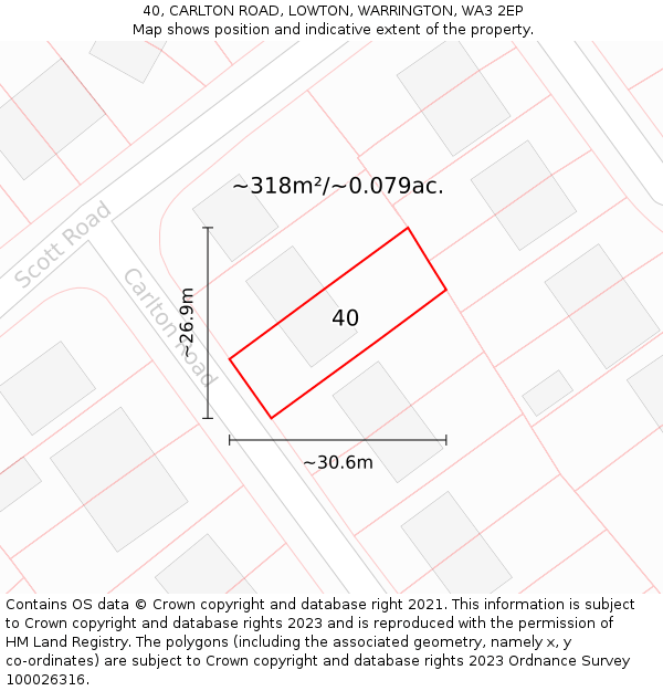 40, CARLTON ROAD, LOWTON, WARRINGTON, WA3 2EP: Plot and title map