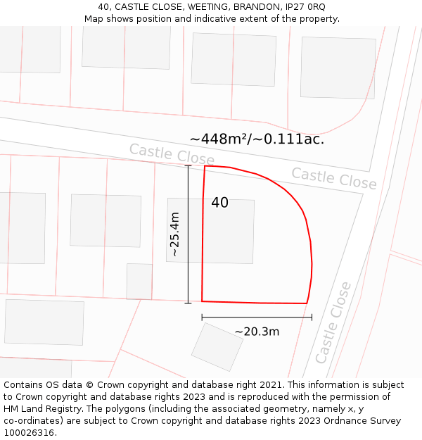 40, CASTLE CLOSE, WEETING, BRANDON, IP27 0RQ: Plot and title map