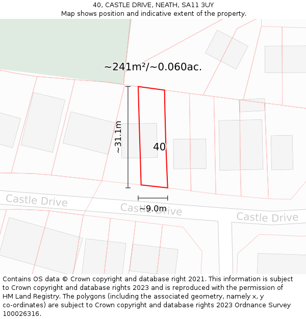 40, CASTLE DRIVE, NEATH, SA11 3UY: Plot and title map