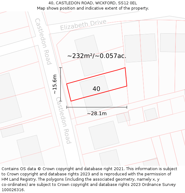 40, CASTLEDON ROAD, WICKFORD, SS12 0EL: Plot and title map