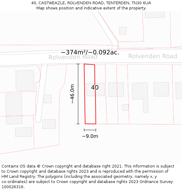 40, CASTWEAZLE, ROLVENDEN ROAD, TENTERDEN, TN30 6UA: Plot and title map