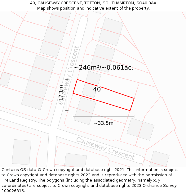 40, CAUSEWAY CRESCENT, TOTTON, SOUTHAMPTON, SO40 3AX: Plot and title map