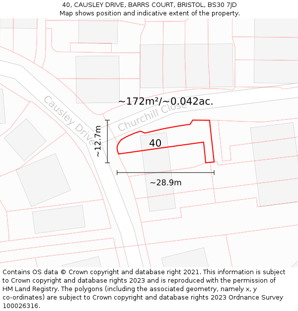 40, CAUSLEY DRIVE, BARRS COURT, BRISTOL, BS30 7JD: Plot and title map