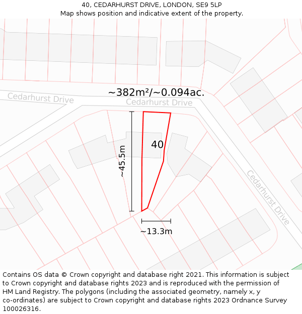 40, CEDARHURST DRIVE, LONDON, SE9 5LP: Plot and title map