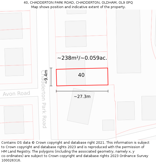 40, CHADDERTON PARK ROAD, CHADDERTON, OLDHAM, OL9 0PQ: Plot and title map