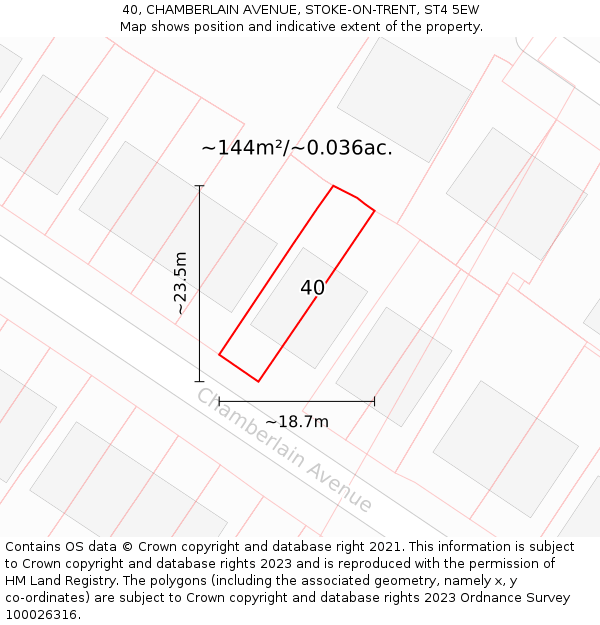 40, CHAMBERLAIN AVENUE, STOKE-ON-TRENT, ST4 5EW: Plot and title map