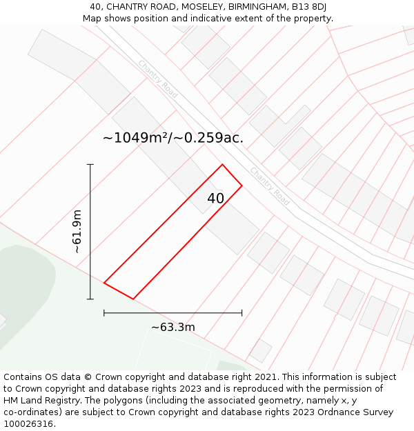 40, CHANTRY ROAD, MOSELEY, BIRMINGHAM, B13 8DJ: Plot and title map