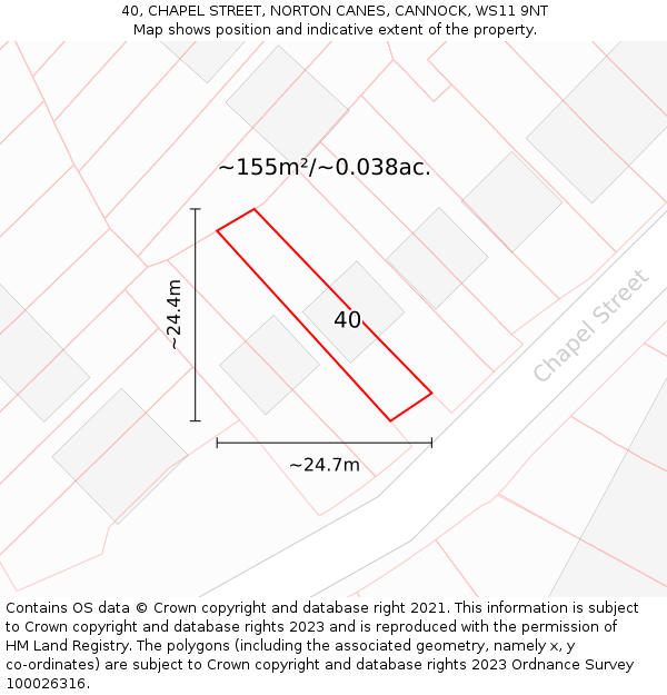 40, CHAPEL STREET, NORTON CANES, CANNOCK, WS11 9NT: Plot and title map