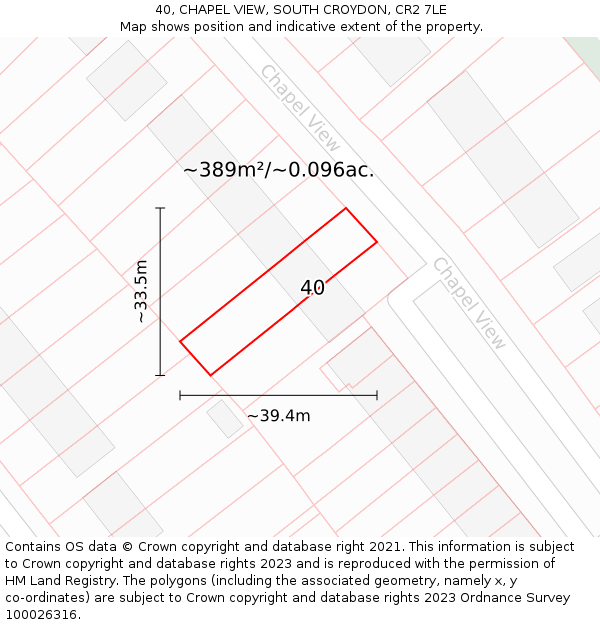 40, CHAPEL VIEW, SOUTH CROYDON, CR2 7LE: Plot and title map