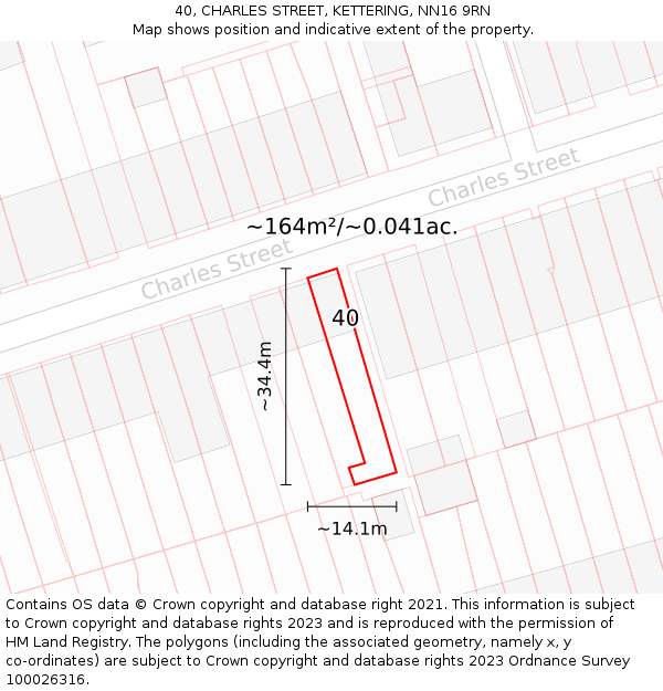 40, CHARLES STREET, KETTERING, NN16 9RN: Plot and title map