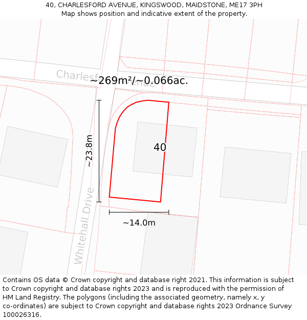 40, CHARLESFORD AVENUE, KINGSWOOD, MAIDSTONE, ME17 3PH: Plot and title map