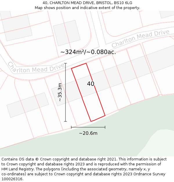 40, CHARLTON MEAD DRIVE, BRISTOL, BS10 6LG: Plot and title map