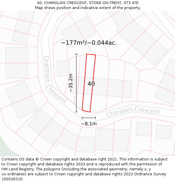 40, CHAROLAIS CRESCENT, STOKE-ON-TRENT, ST3 4TE: Plot and title map