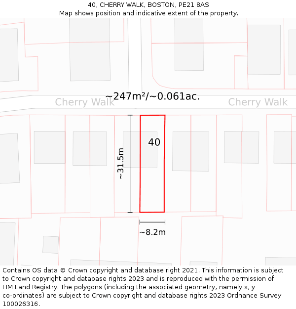 40, CHERRY WALK, BOSTON, PE21 8AS: Plot and title map