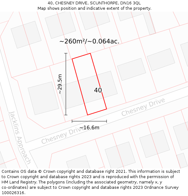 40, CHESNEY DRIVE, SCUNTHORPE, DN16 3QL: Plot and title map