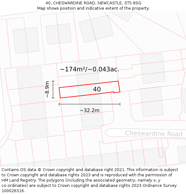 40, CHESWARDINE ROAD, NEWCASTLE, ST5 8SG: Plot and title map