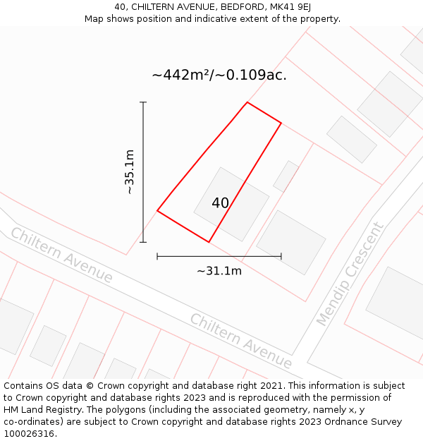 40, CHILTERN AVENUE, BEDFORD, MK41 9EJ: Plot and title map