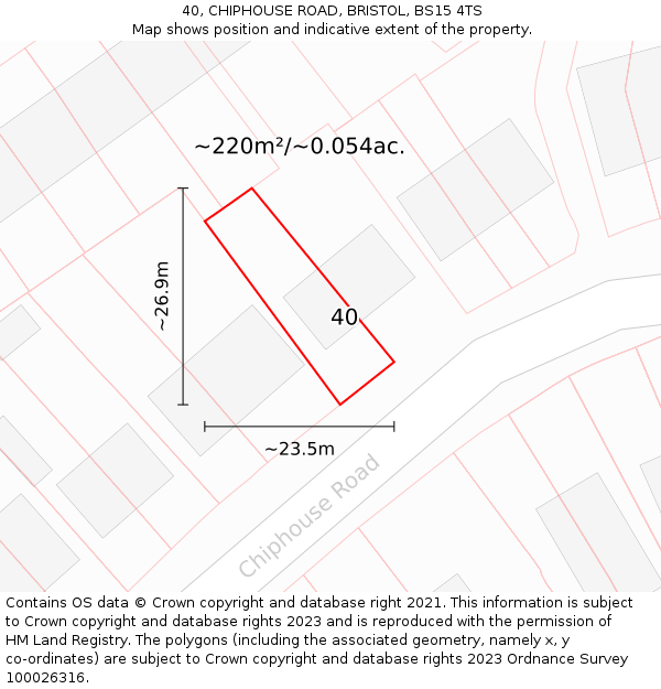 40, CHIPHOUSE ROAD, BRISTOL, BS15 4TS: Plot and title map