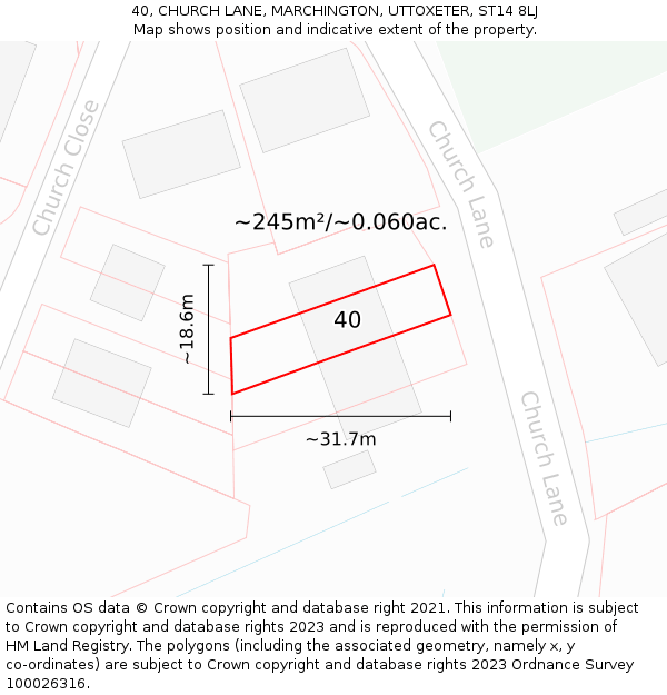 40, CHURCH LANE, MARCHINGTON, UTTOXETER, ST14 8LJ: Plot and title map