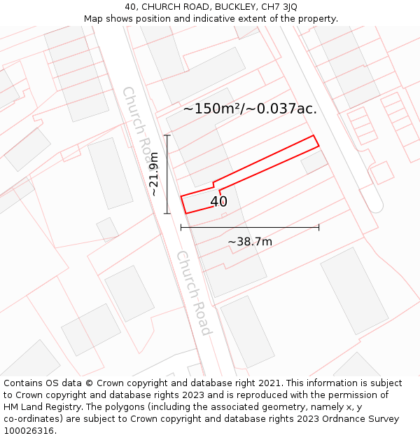 40, CHURCH ROAD, BUCKLEY, CH7 3JQ: Plot and title map