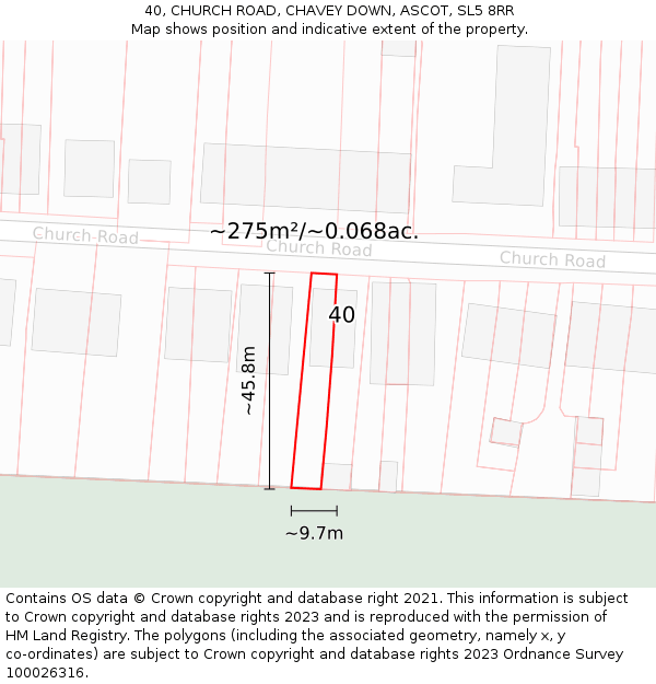 40, CHURCH ROAD, CHAVEY DOWN, ASCOT, SL5 8RR: Plot and title map